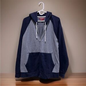 Arizona Jean Co Two Tone Navy Blue and Gray Full Zip-Up Hoodie Men Sweatshirt XL